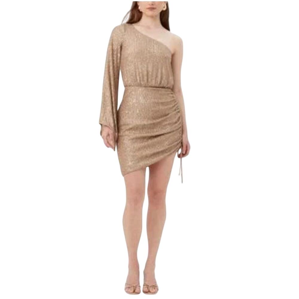 TRINA TURK $298 Sukie Dress Asymmetrical Sequin in Gold Size 0
